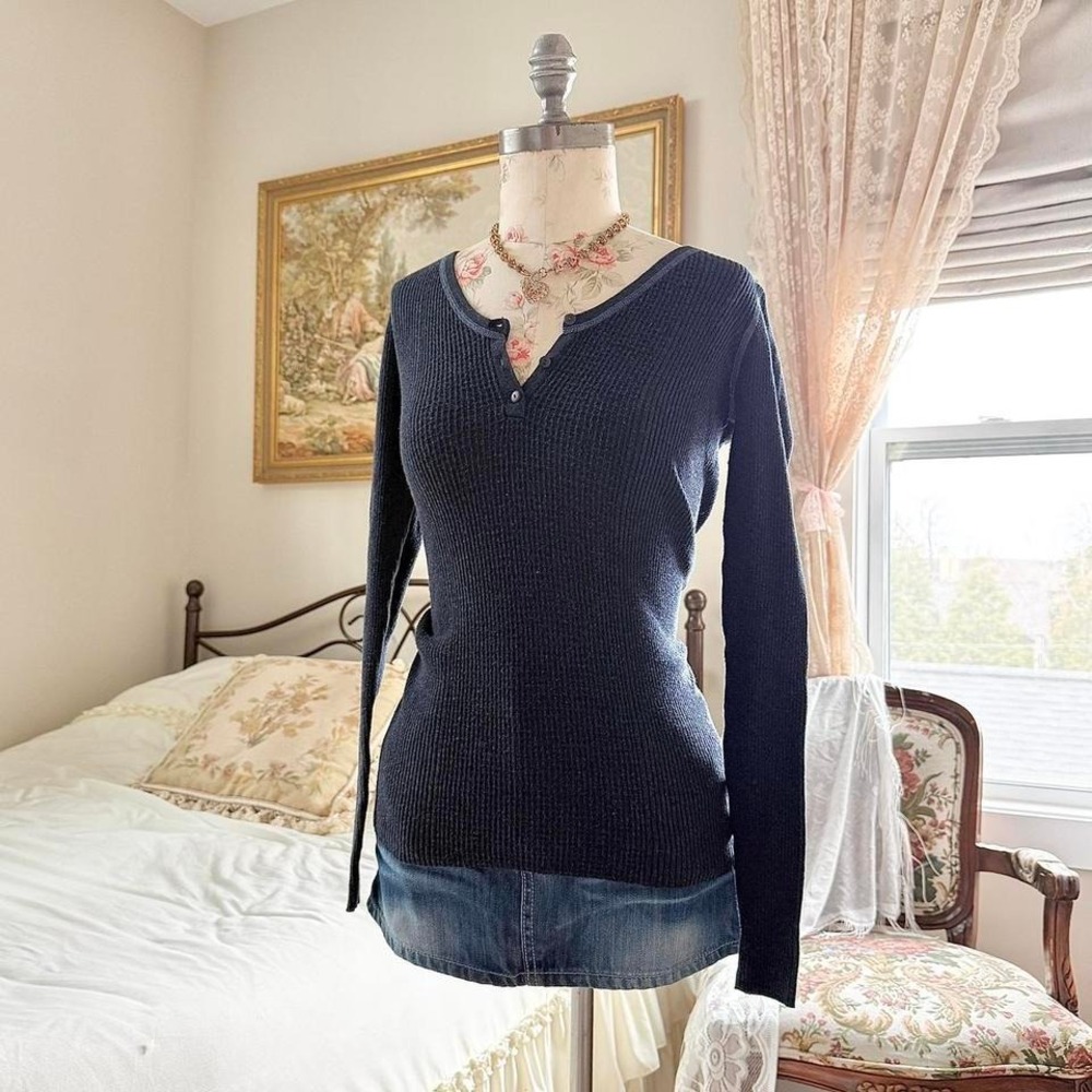 90s moda international ribbed long sleeve henley top size medium